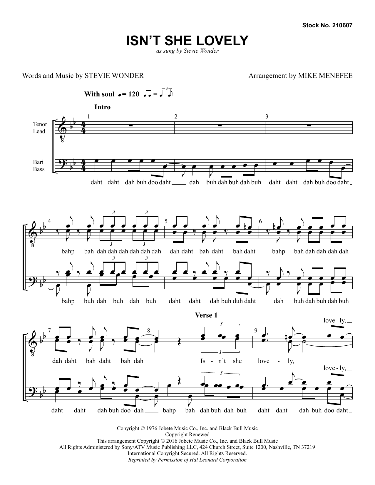 Product picture to: Isn't She Lovely (arr. Mike Menefee)