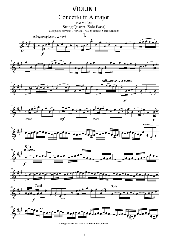 Product picture to: Concerto in A-Dur BWV 1055Johann Sebastian Bach