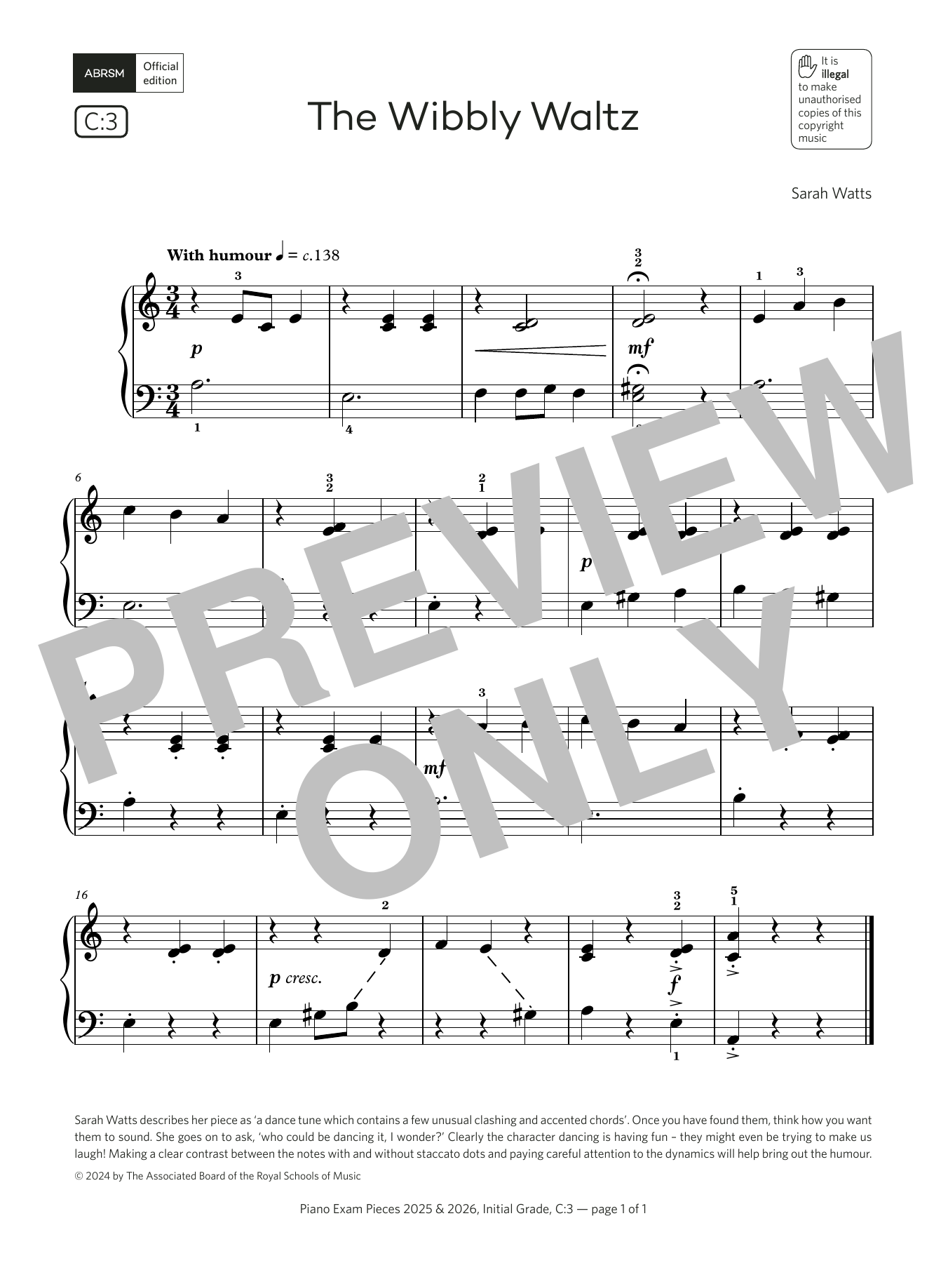 Produktbild zu:  The Wibbly Waltz (Grade Initial, list C3, from the ABRSM Piano Syllabus 2025 & 2026) - Sarah Watts