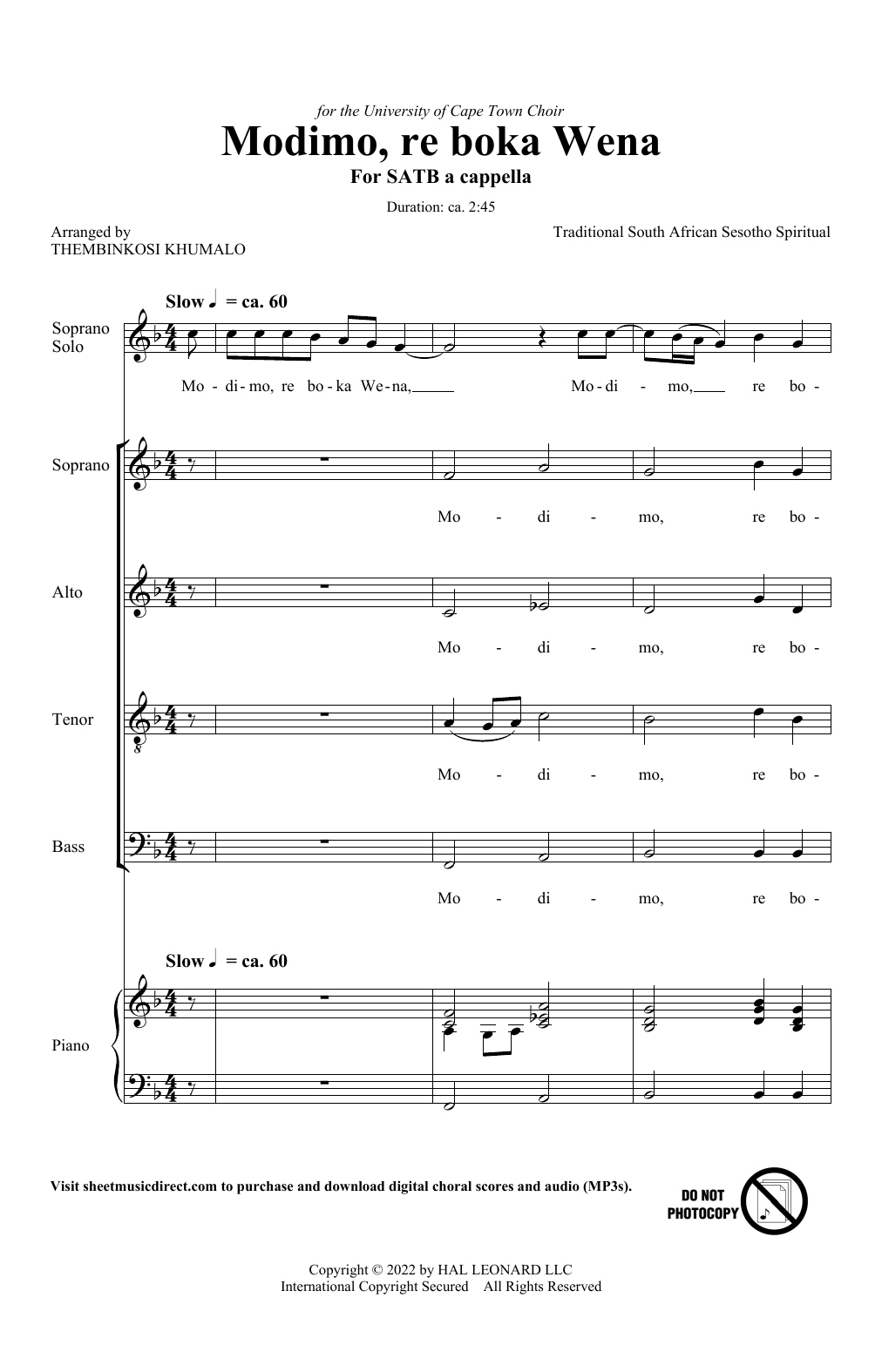 Produktbild zu: Modimo, re boka Wena (arr. Thembinkosi Khumalo)