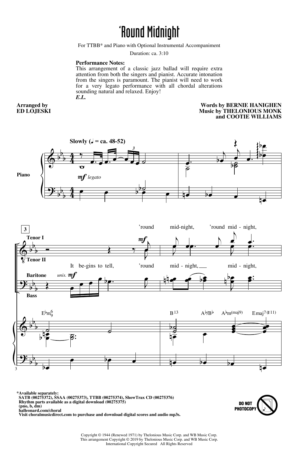 Produktbild zu: 'Round Midnight (arr. Ed Lojeski)