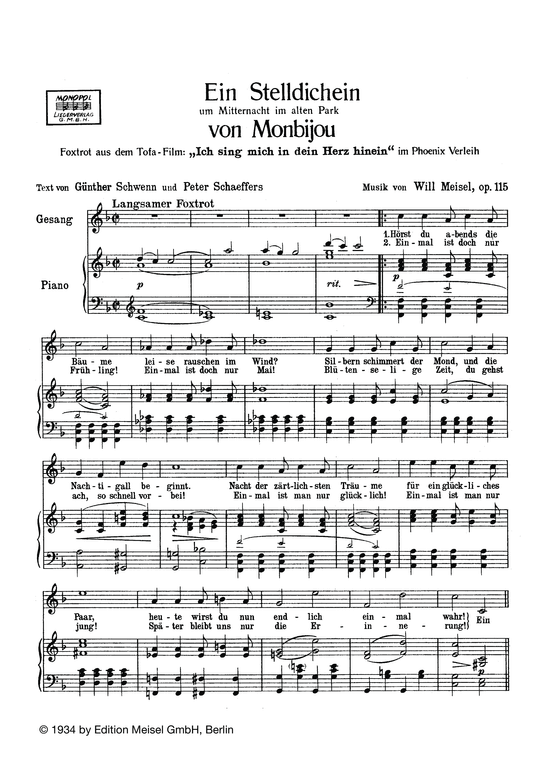 Produktbild zu: Ein Stelldichein um Mitternacht im alten Park von Monbijouaus: Ich sing mich in dein Herz hinein (Film)