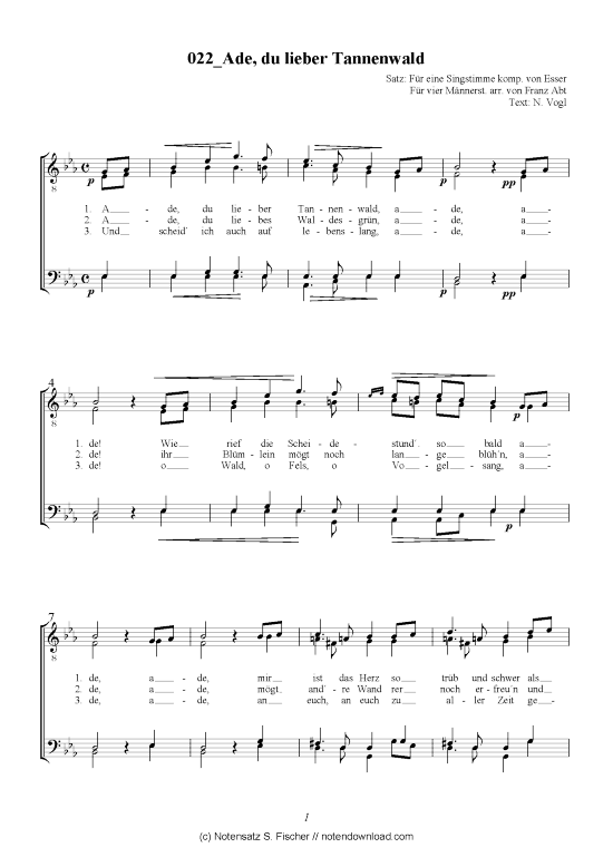 Product picture to: Ade, du lieber Tannenwald Für eine Singstimme komp. von Esser 
