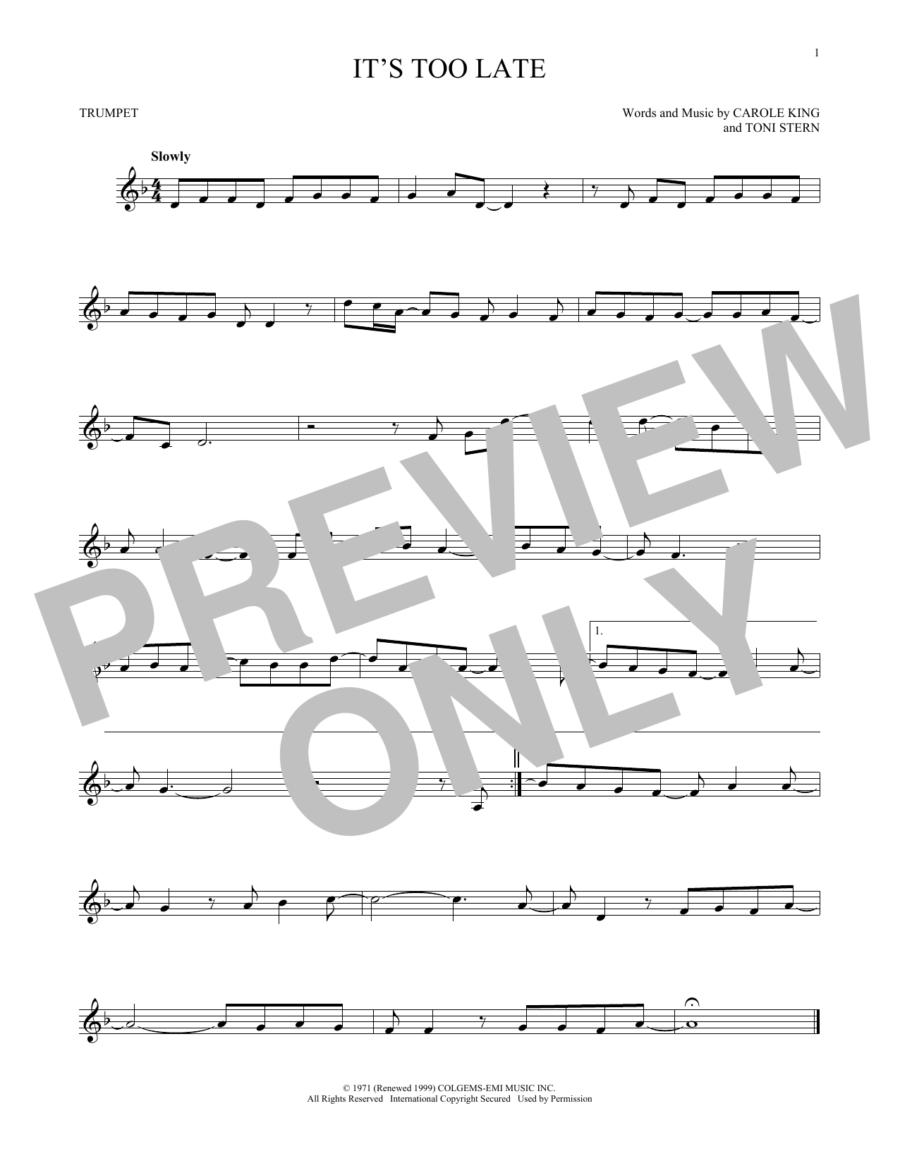 Produktgalerie: Seite 1 von 1 It's Too Late, Carole King, Trompete