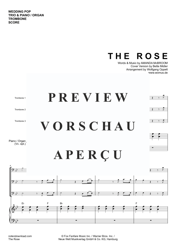 Product gallery: Page 4 of 11 The Rose, Midler, Bette, Trio For 3 Trombones and Piano/Organ, Cello (Optional) - Single Version