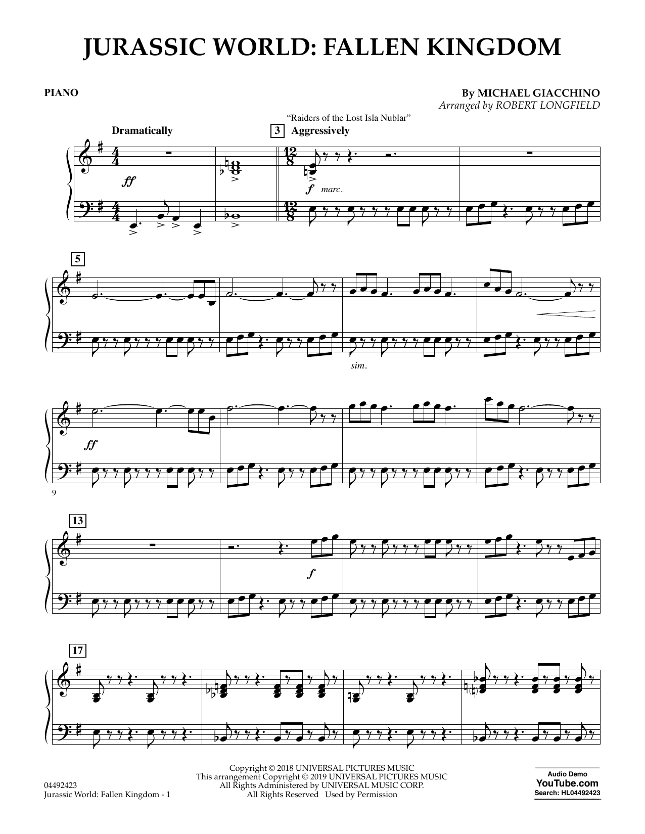 Product picture to: Jurassic World: Fallen Kingdom (arr. Robert Longfield) - Piano
