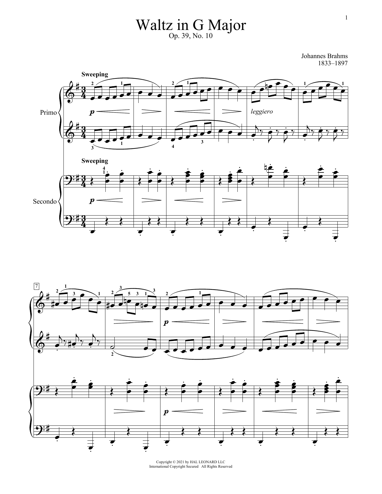 Produktgalerie: Seite 1 von 1 Waltz In G Major, Op. 39, No. 10, Johannes Brahms, Klavier