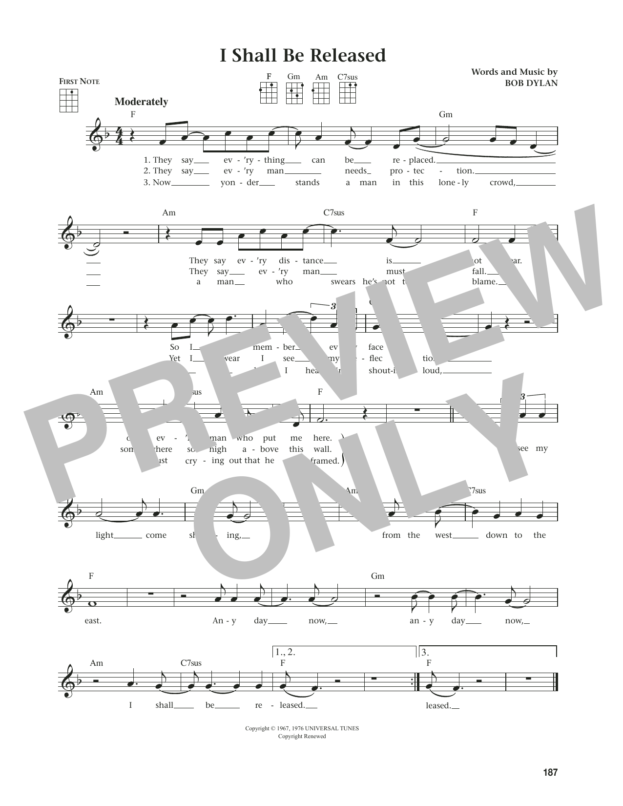 Produktgalerie: Seite 1 von 1 I Shall Be Released (from The Daily Ukulele) (arr. Jim Beloff), Bob Dylan, Ukulele
