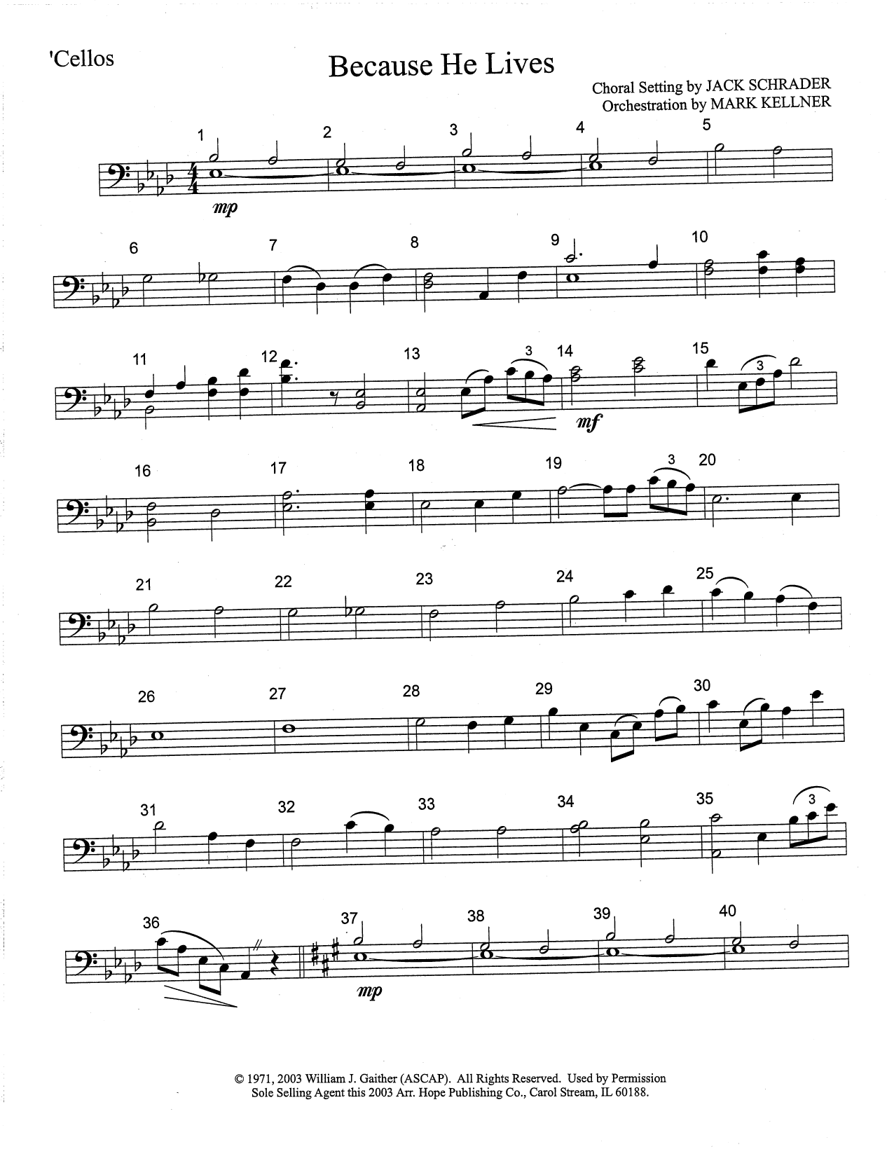 Product gallery: Page 1 of 1 Because He Lives - Cello, Mark Kellner