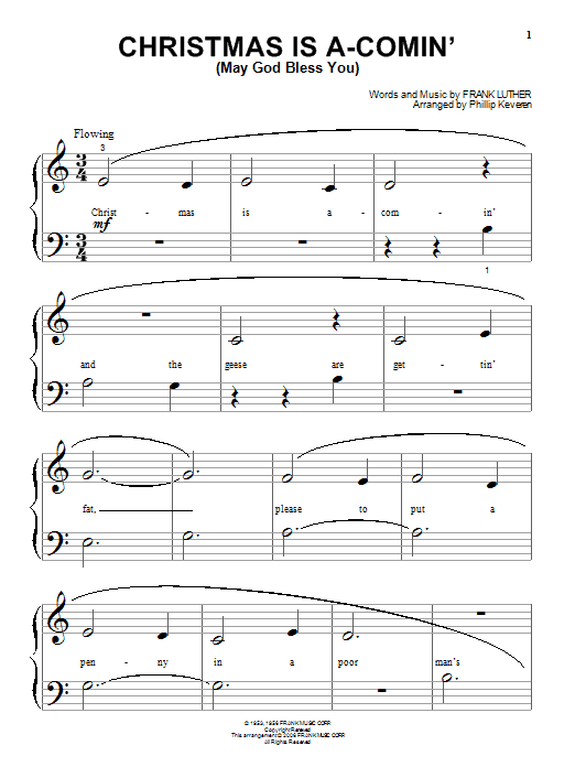 Product gallery: Page 1 of 1 Christmas Is A-Comin' (May God Bless You) (arr. Phillip Keveren), Frank Luther