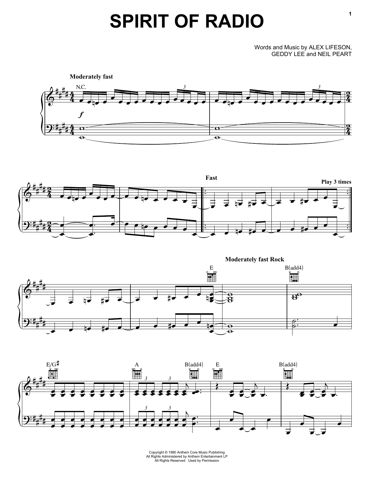 Produktgalerie: Seite 1 von 1 Spirit Of Radio, Rush, Gesang, Gitarre, Klavier