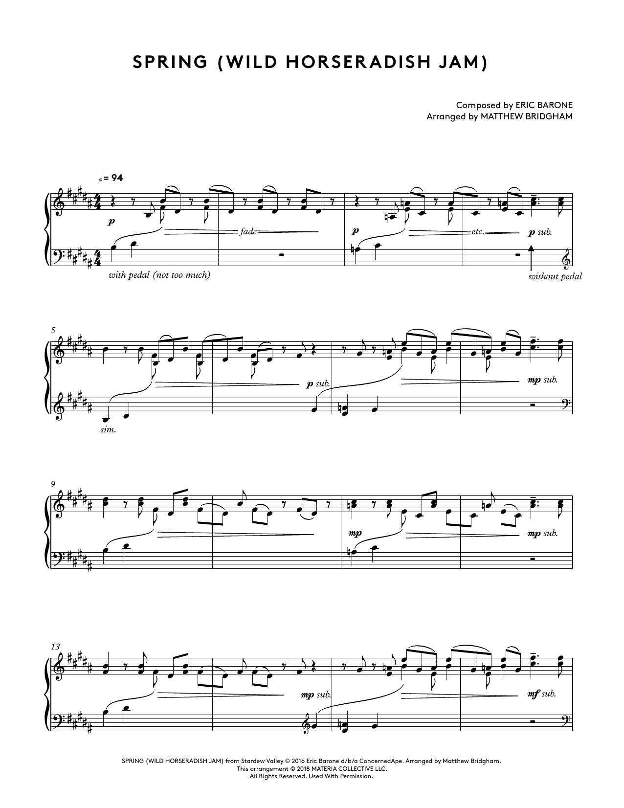 Produktbild zu: Spring (Wild Horseradish Jam) (from Stardew Valley Piano Collections) (arr. Matthew Bridgham)