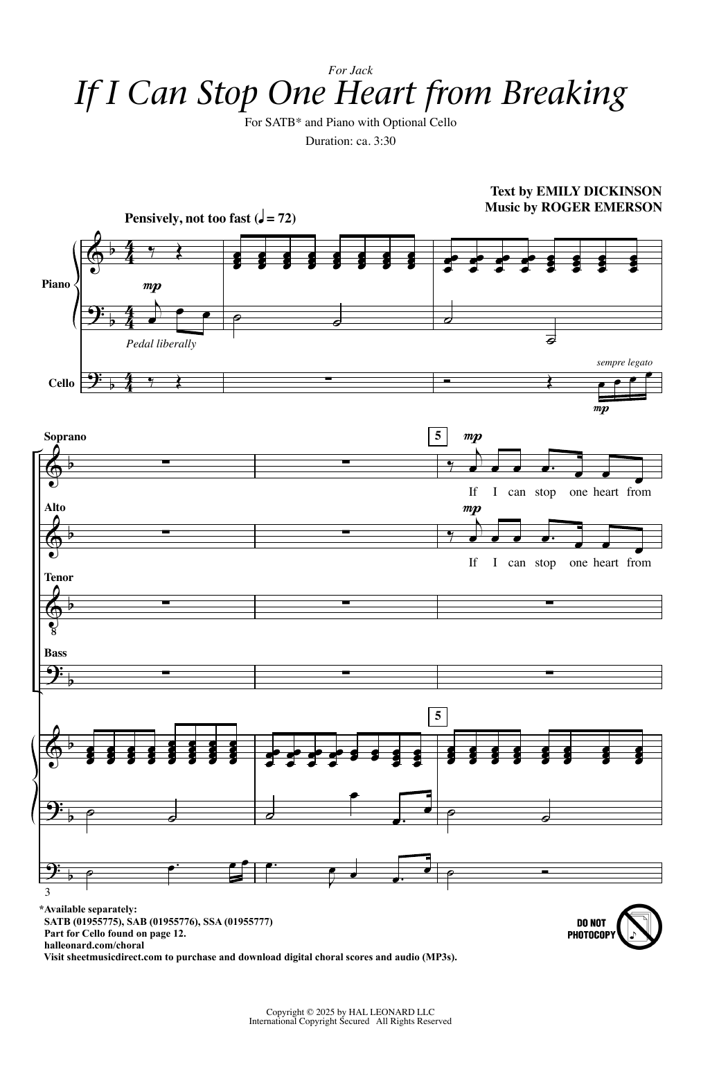 Produktgalerie: Seite 1 von 1 If I Can Stop One Heart From Breaking, Roger Emerson, Chor