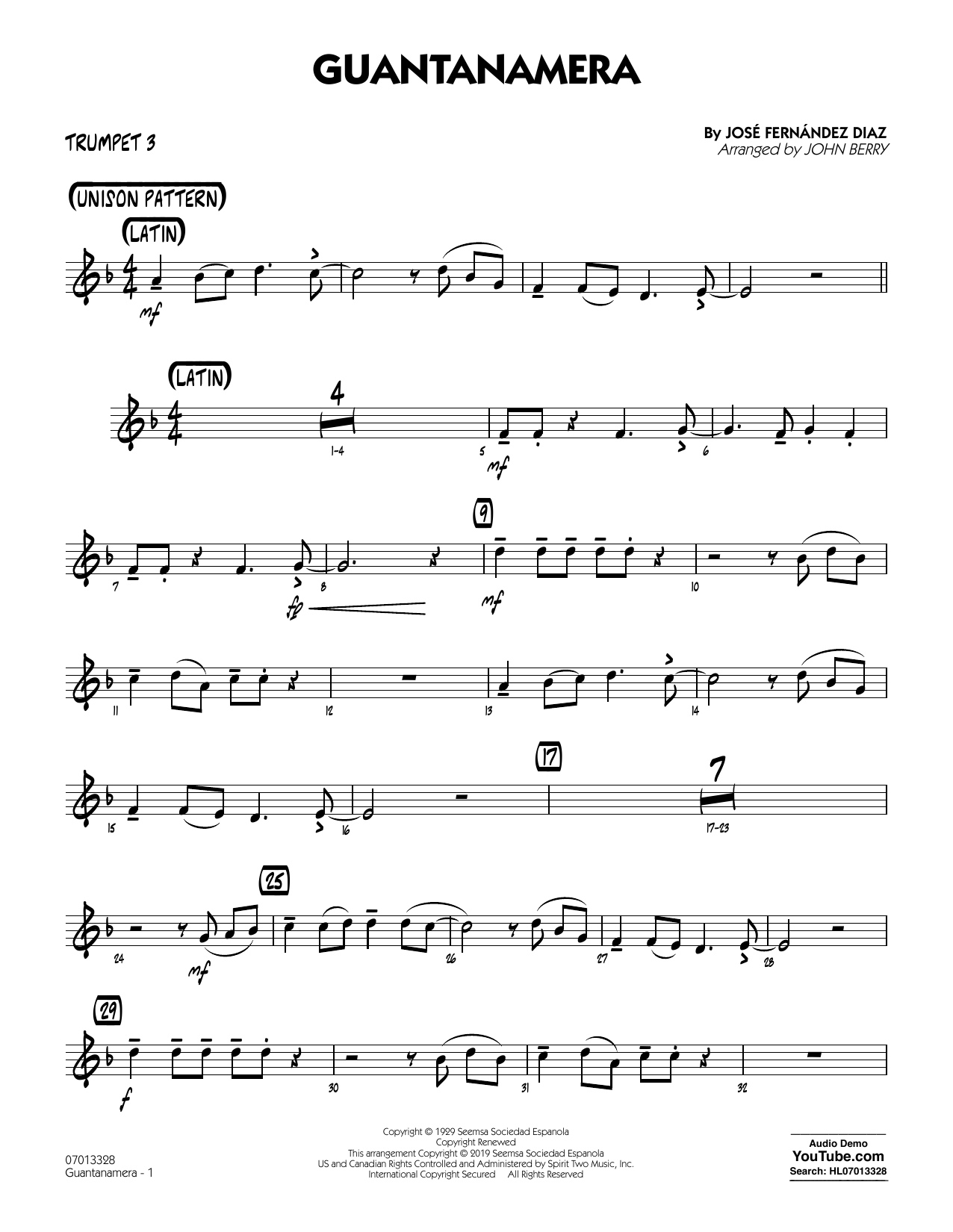 Produktgalerie: Seite 1 von 1 Guantanamera (arr. John Berry) - Trumpet 3, 
