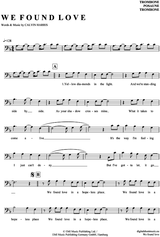 Product gallery: Page 1 of 4 We found love , Rihanna feat. Calvin Harris, (Posaune / Bariton)