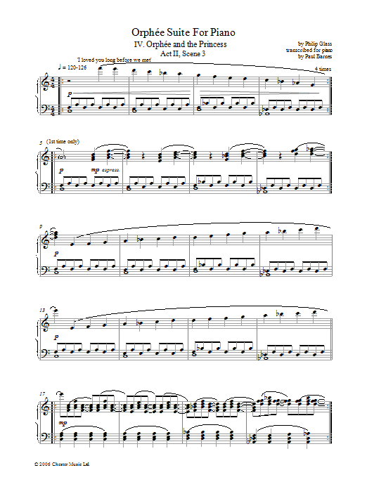 Product gallery: Page 1 of 1 Orphee Suite For Piano, IV. Orphee And The Princess, Act II, Scene 3, Philip Glass