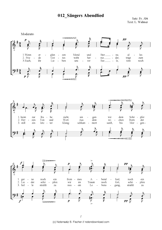 Product picture to: Sängers Abendlied Fr. Abt / L. Widmer 
