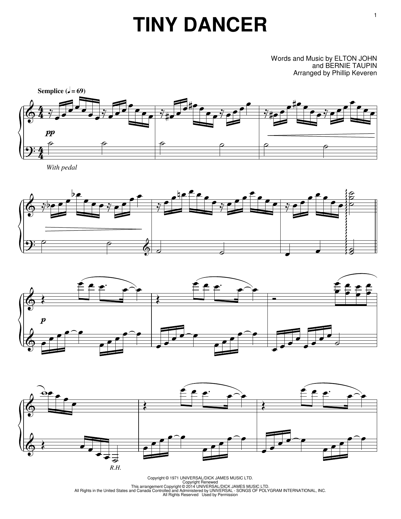 Product gallery: Page 1 of 1 Tiny Dancer [Classical version] (arr. Phillip Keveren), Elton John
