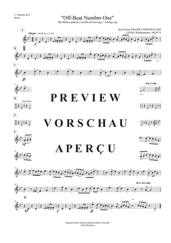 Produktgalerie: Seite 15 von 21 Off-Beat Number One , , (Quintett, variable Besetzung)
