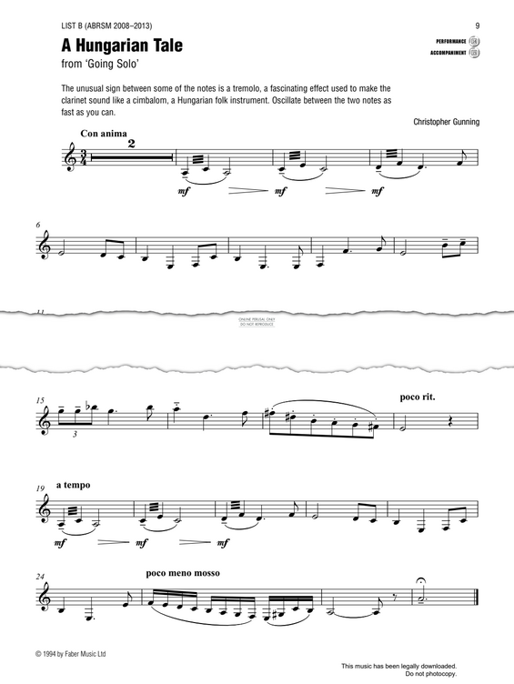 Produktgalerie: Seite 1 von 1 A Hungarian Tale (from 'Going Solo'), Christopher Gunning, Klarinette, Klavier