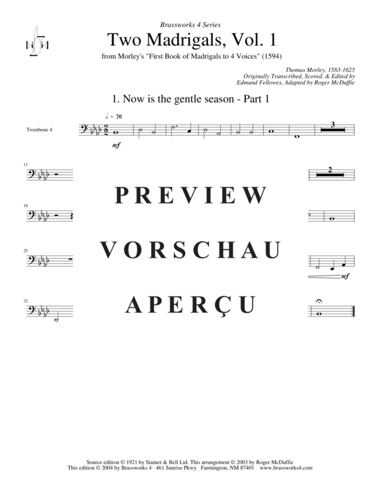 Produktgalerie: Seite 10 von 11 Zwei Madrigale Vol. 1 , , (Posaunen-Quartett)
