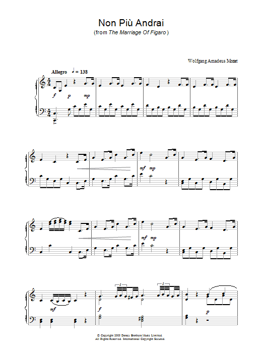 Produktgalerie: Seite 1 von 1 Non Più Andrai (from The Marriage Of Figaro), Wolfgang Amadeus Mozart, Klavier