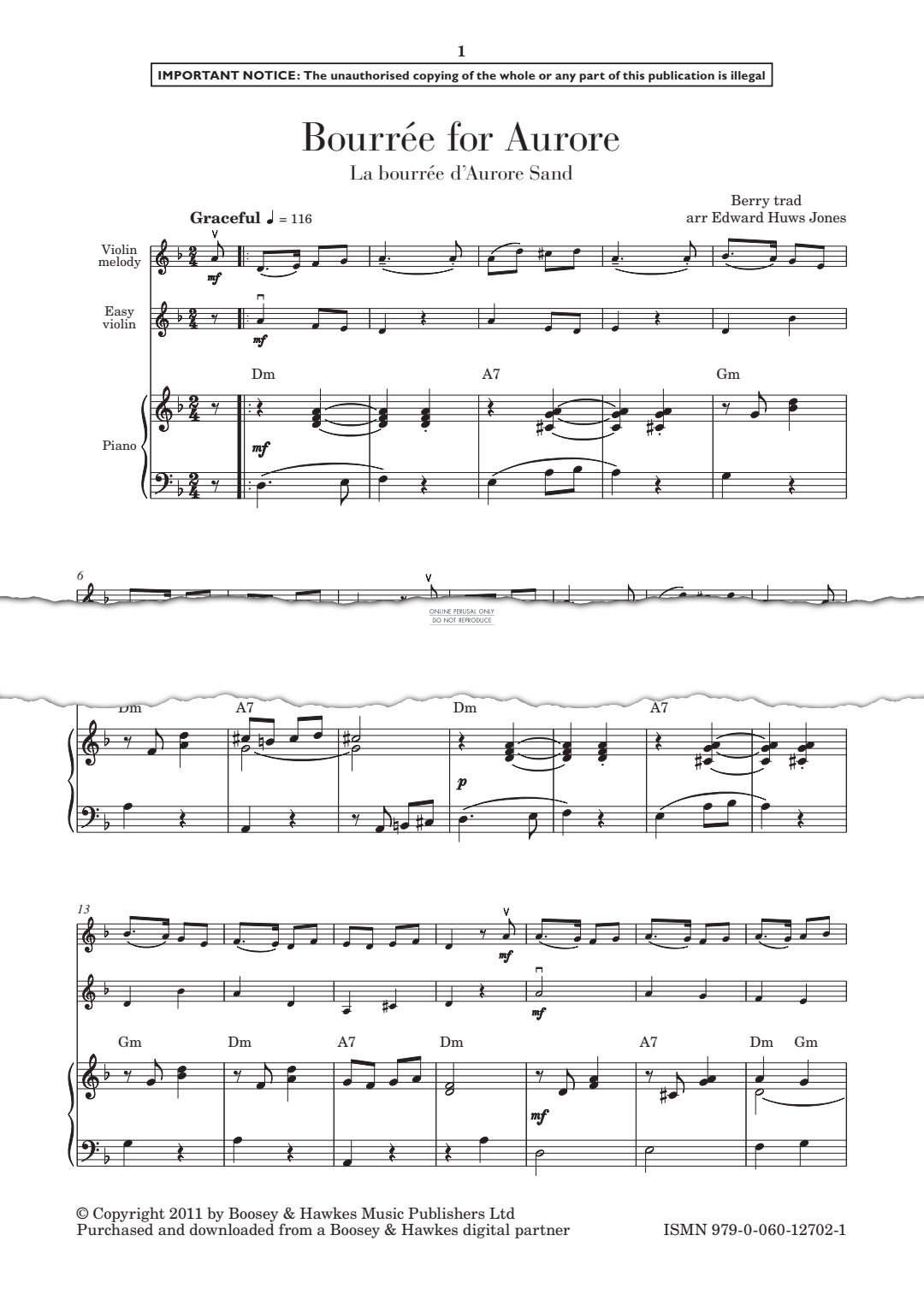 Produktgalerie: Seite 1 von 1 Bourrée for Aurore, , Klavier, Violine