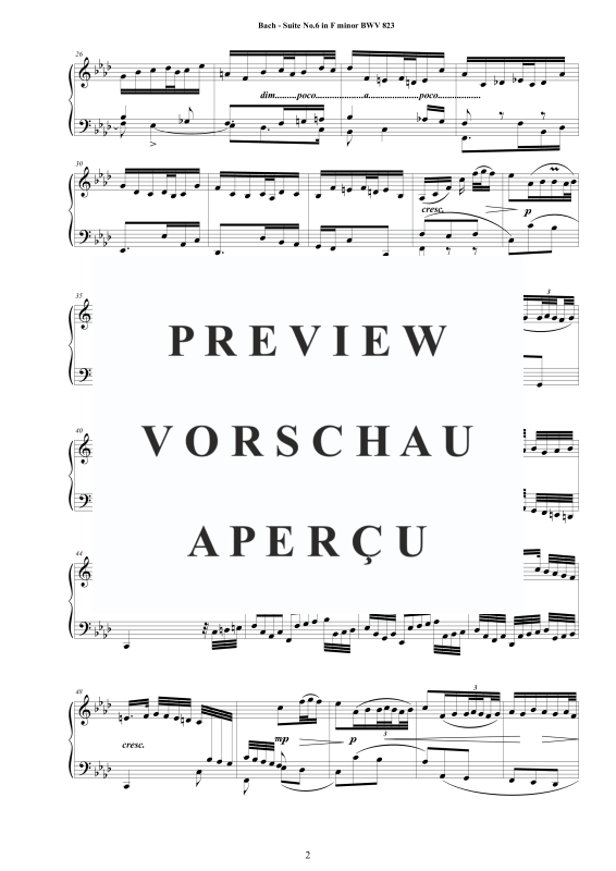 Produktgalerie: Seite 3 von 7 Piano Suite No.6 in F-Moll BWV 823 - Complete Piano Version, , Klavier Solo