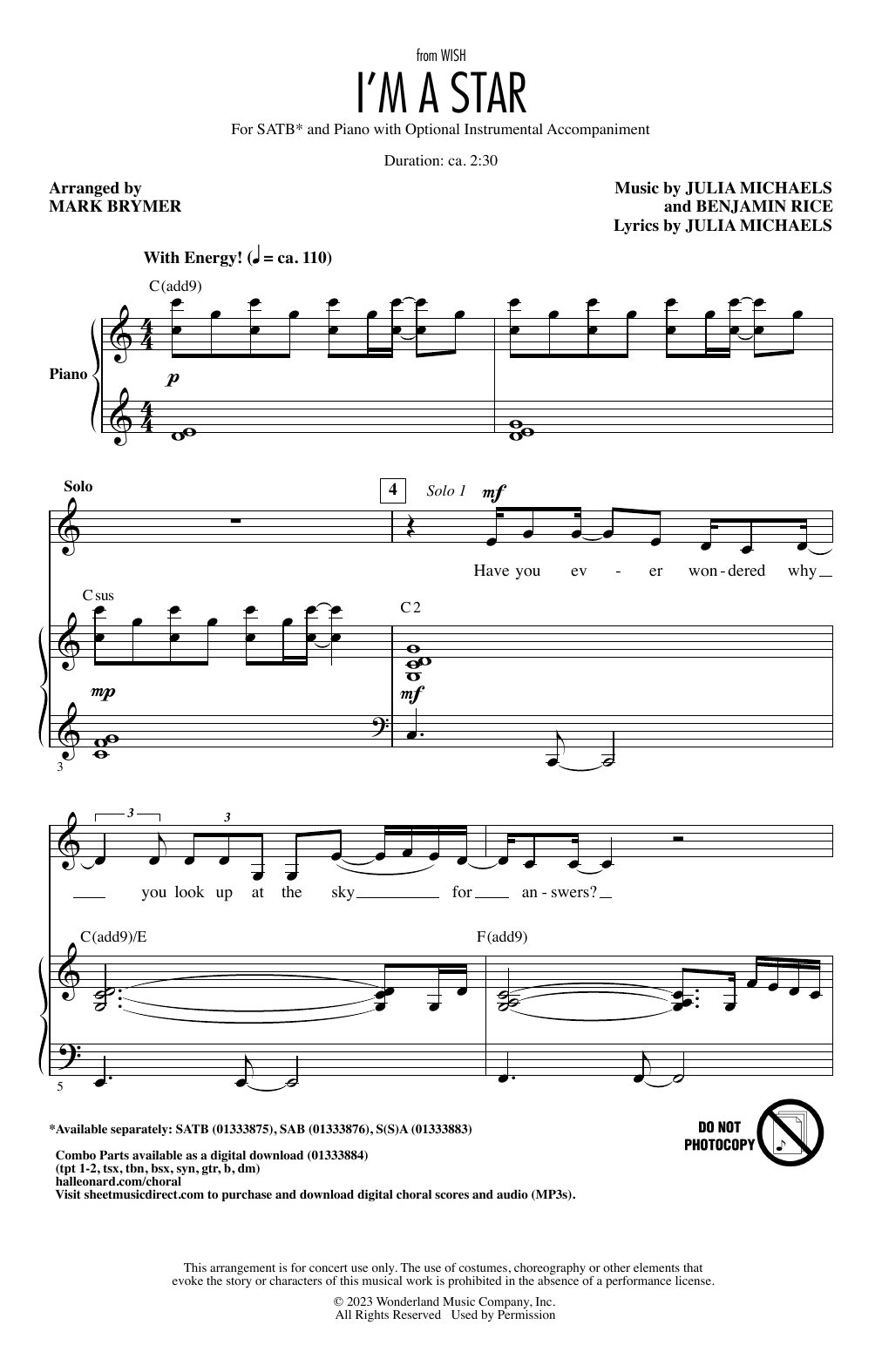 Product picture to: I'm A Star (from Wish) (arr. Mark Brymer)