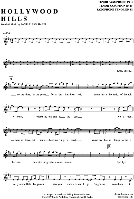gallery: Hollywood Hills , Sunrise Avenue, (Tenor-Sax)
