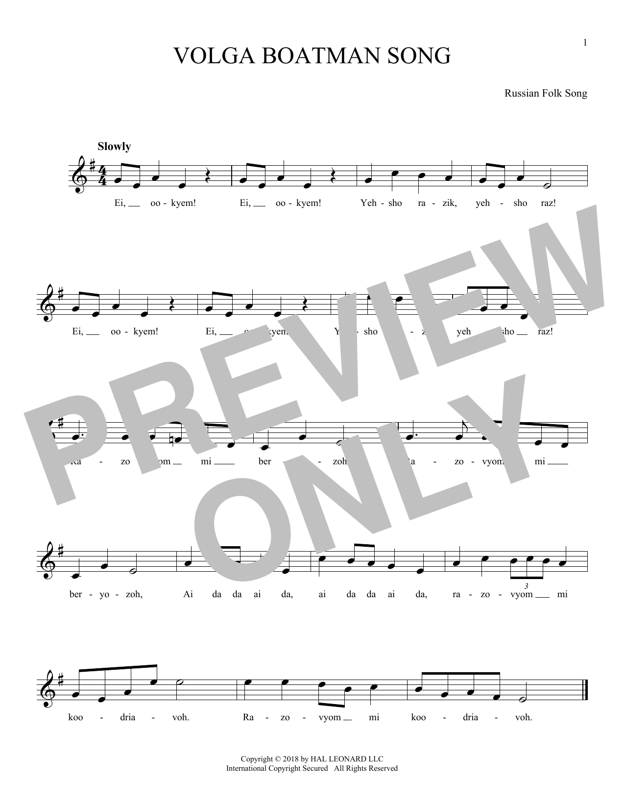 Product gallery: Page 1 of 1 Song Of The Volga Boatman, Russian Folk Song
