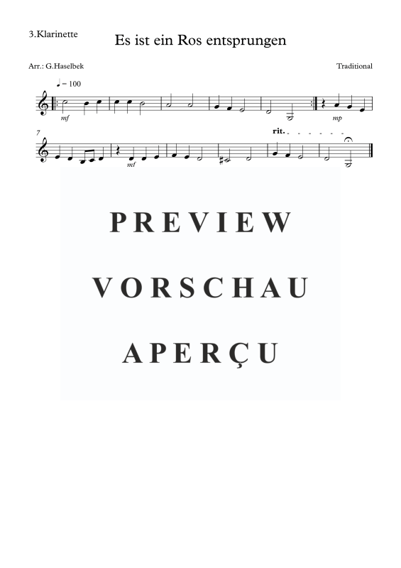 Produktgalerie: Seite 5 von 6 Es ist ein Ros entsprungen, , Klarinettenquartett