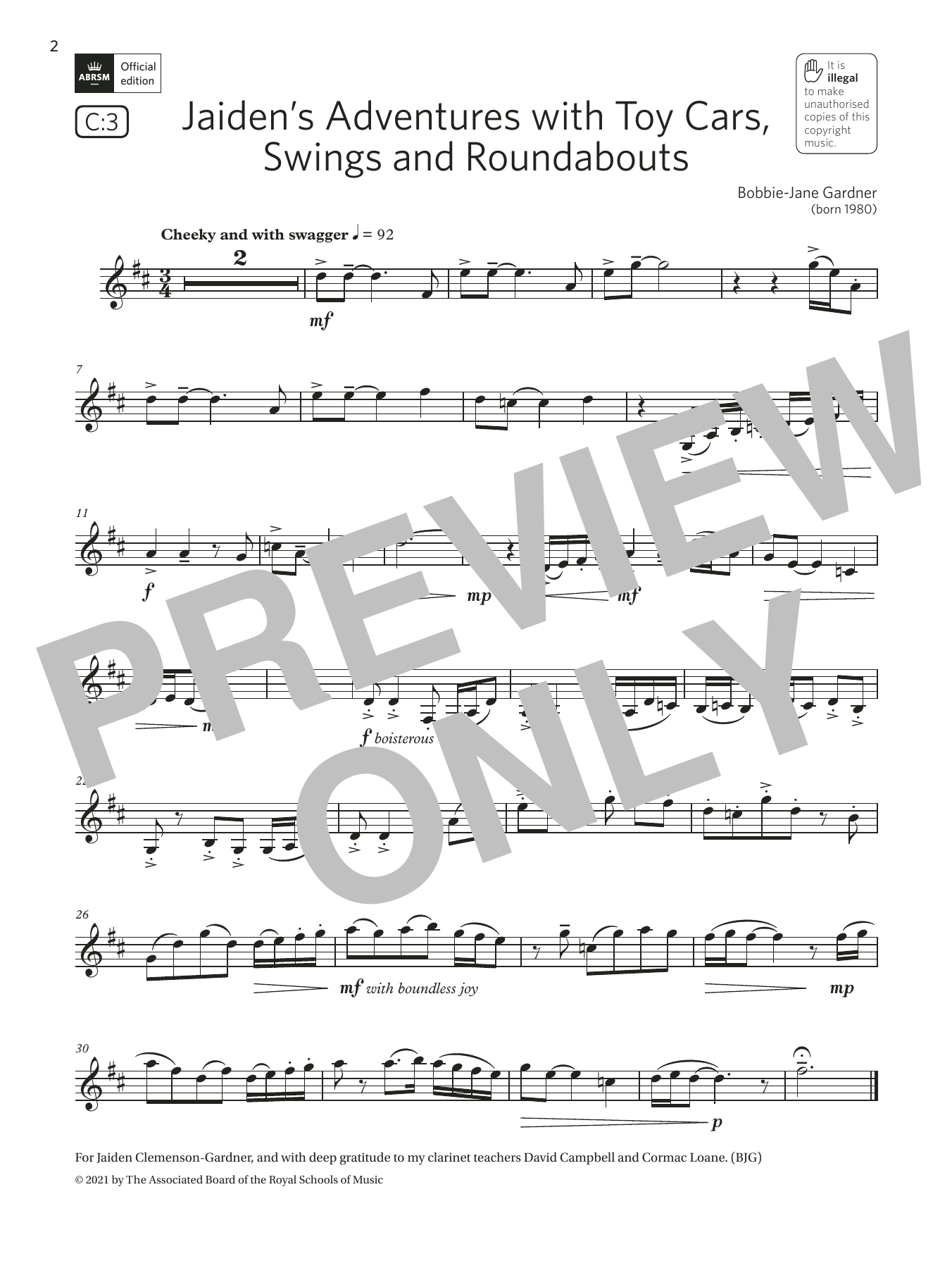 Product gallery: Page 1 of 1 Jaiden's Adventures with Toy Cars, Swings and Roundabouts (G3 C3 ABRSM Clarinet syllabus from 2022), Bobbie-Jane Gardner