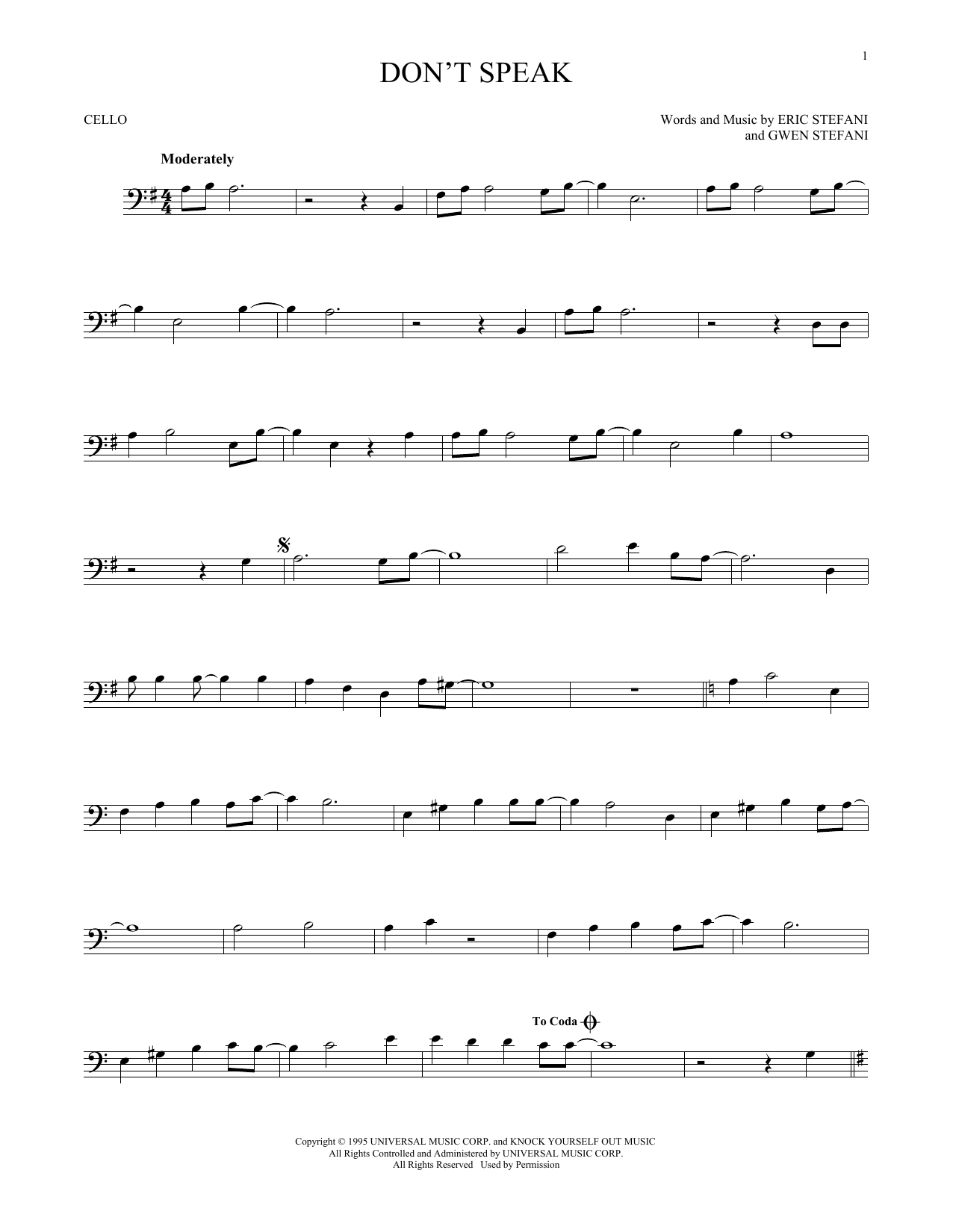 Produktgalerie: Seite 1 von 1 Don't Speak, No Doubt, Violoncello