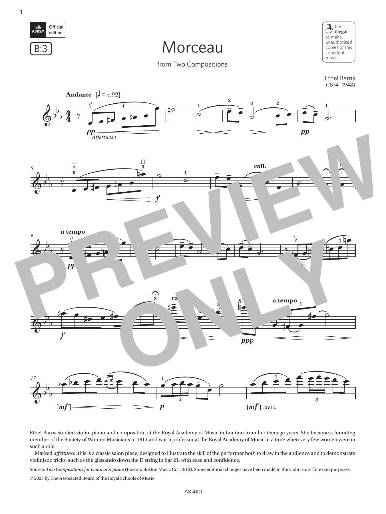 Product gallery: Page 1 of 1 Morceau (Grade 7, B3, from the ABRSM Violin Syllabus from 2024), Ethel Barns