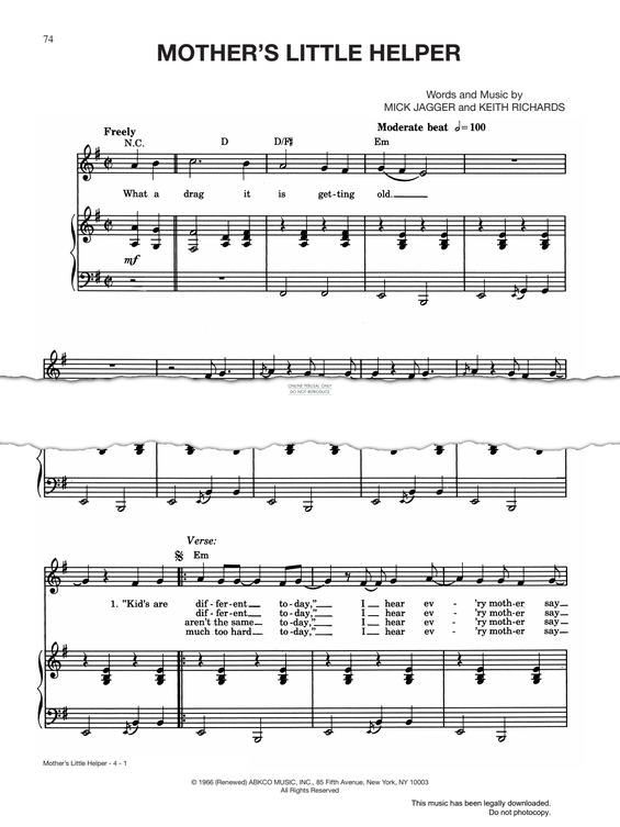 Produktgalerie: Seite 1 von 1 Mother's Little Helper, The Rolling Stones, Gesang, Gitarre, Klavier