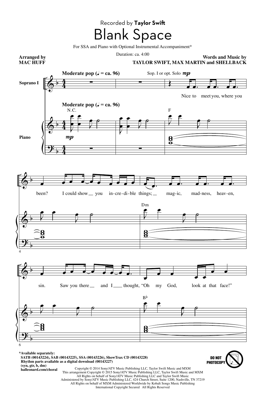 Produktgalerie: Seite 1 von 1 Blank Space (arr. Mac Huff), Taylor Swift, Chor