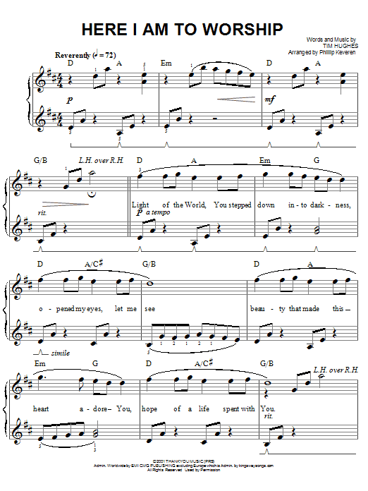 Produktgalerie: Seite 1 von 1 Here I Am To Worship (arr. Phillip Keveren), Tim Hughes, Klavier