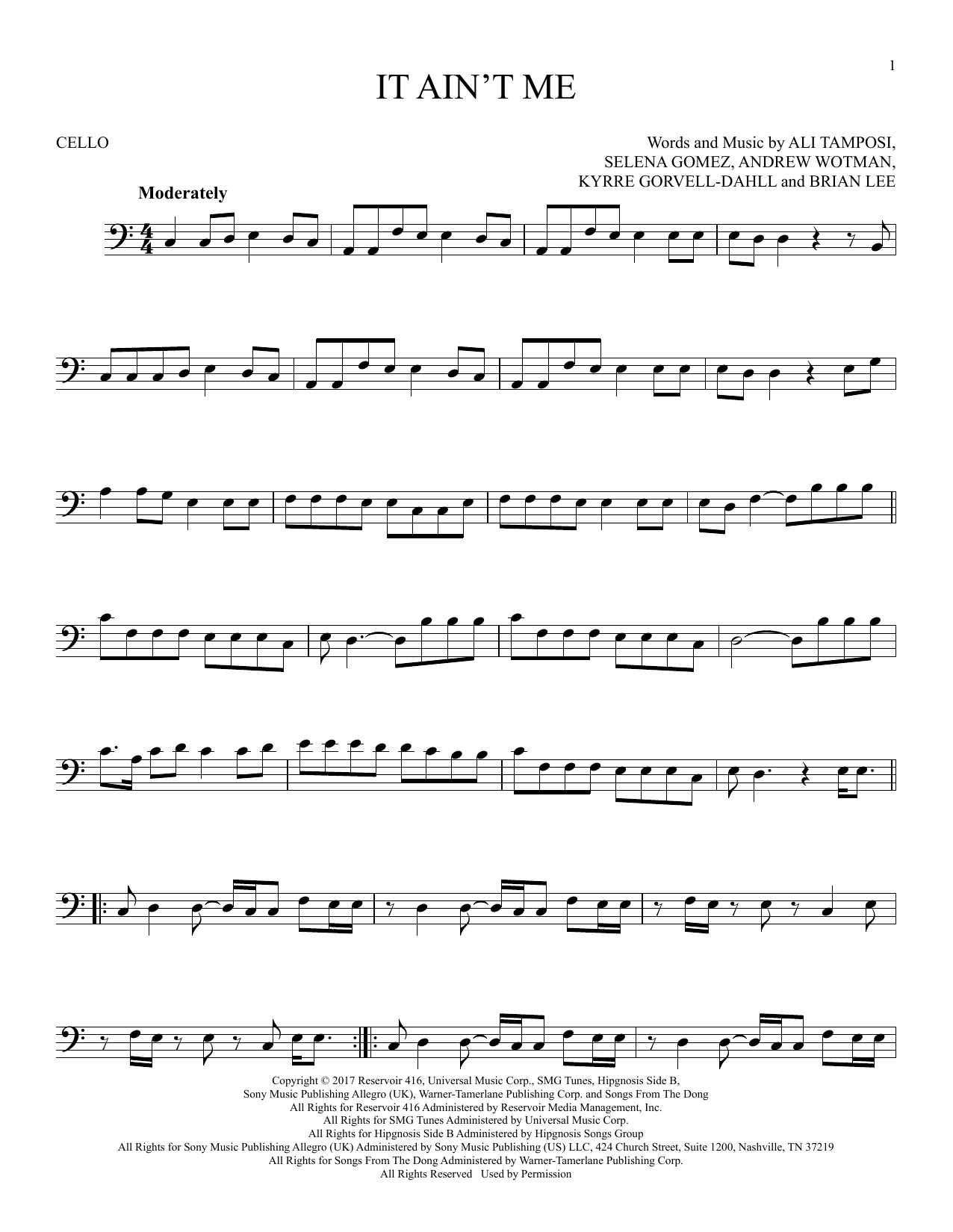 Produktgalerie: Seite 1 von 1 It Ain't Me, Kygo and Selena Gomez, Violoncello
