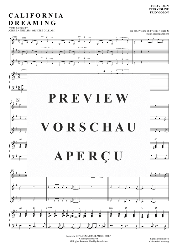 gallery: California Dreamin, Mamas & Papas, (Violinen Trio + Klavier)