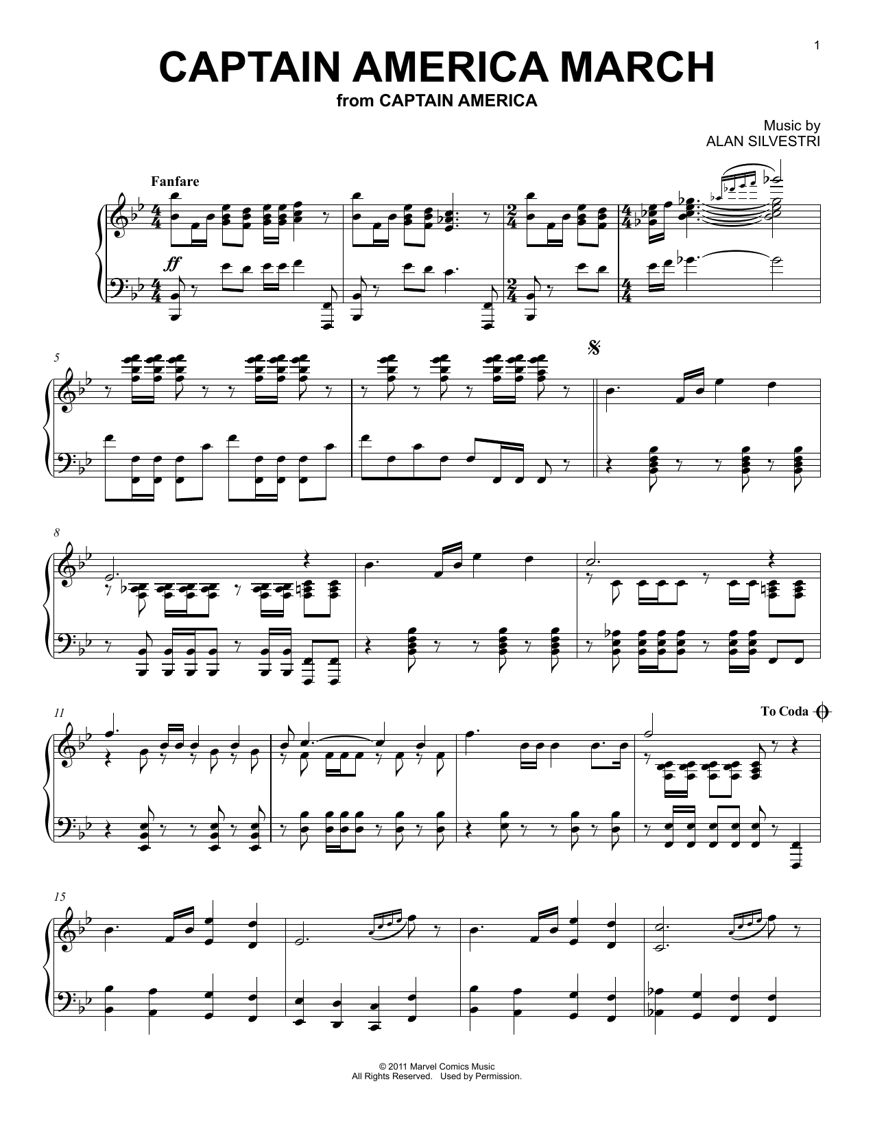 Produktgalerie: Seite 1 von 1 Captain America March (from Captain America: The First Avenger), Alan Silvestri, Klavier