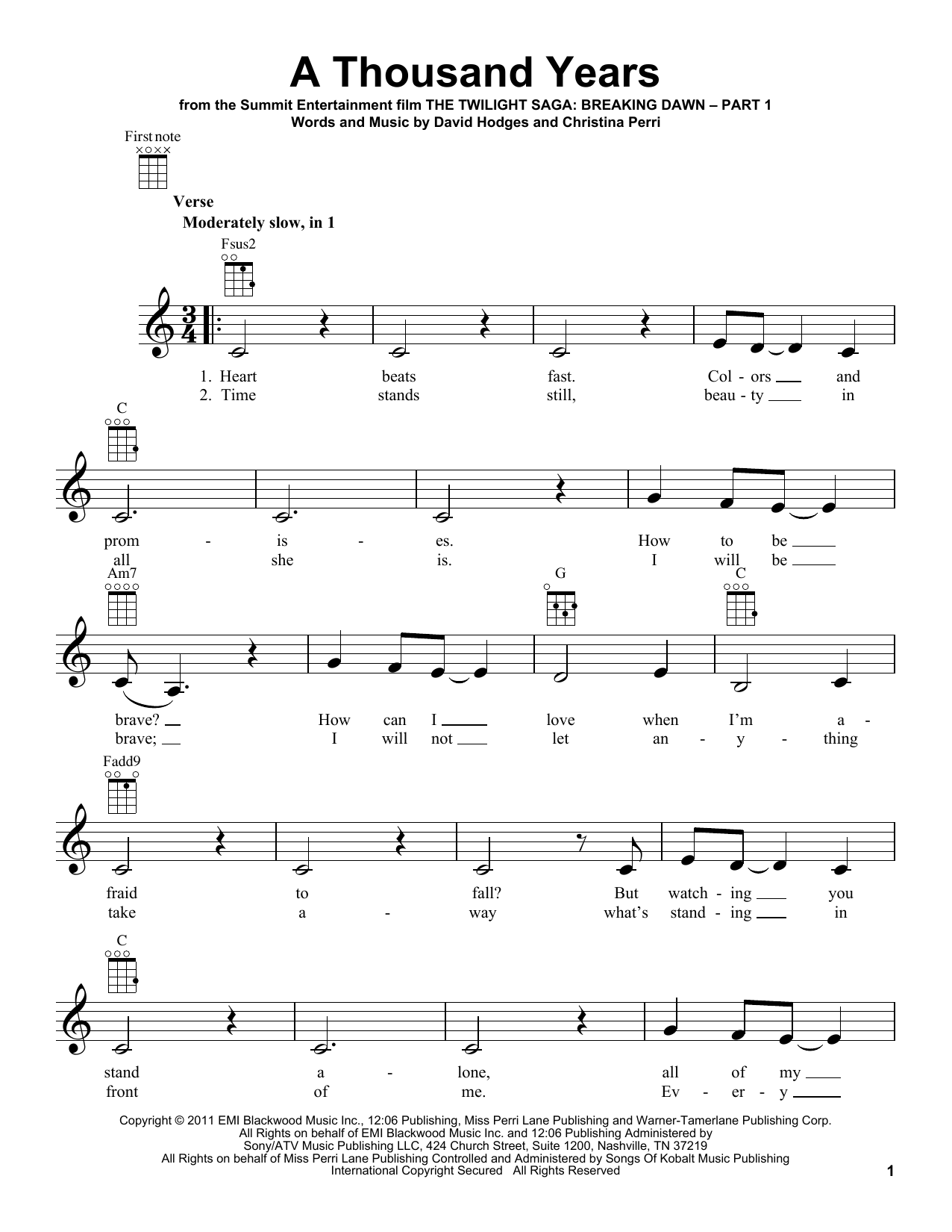 Produktgalerie: Seite 1 von 1 A Thousand Years, Christina Perri, Ukulele
