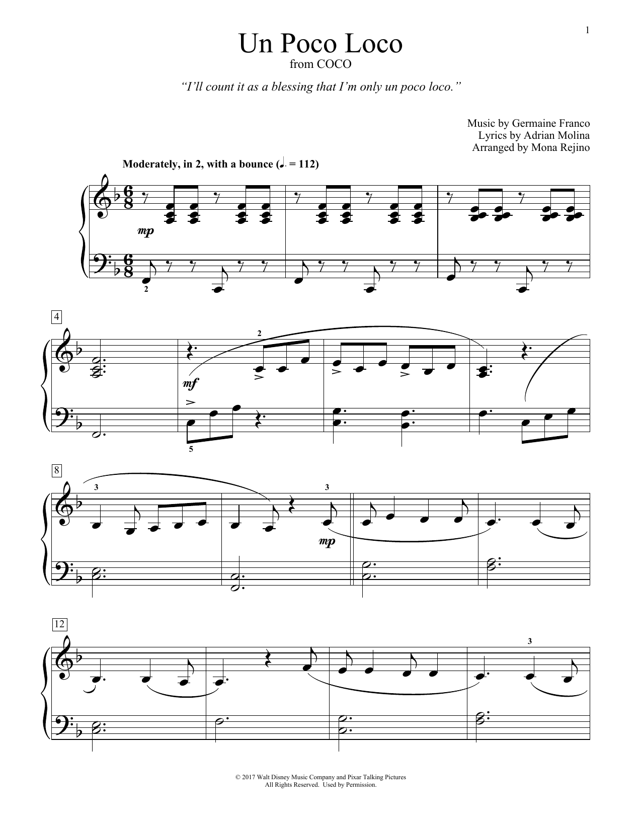 Produktbild zu: Un Poco Loco (from Coco) (arr. Mona Rejino)