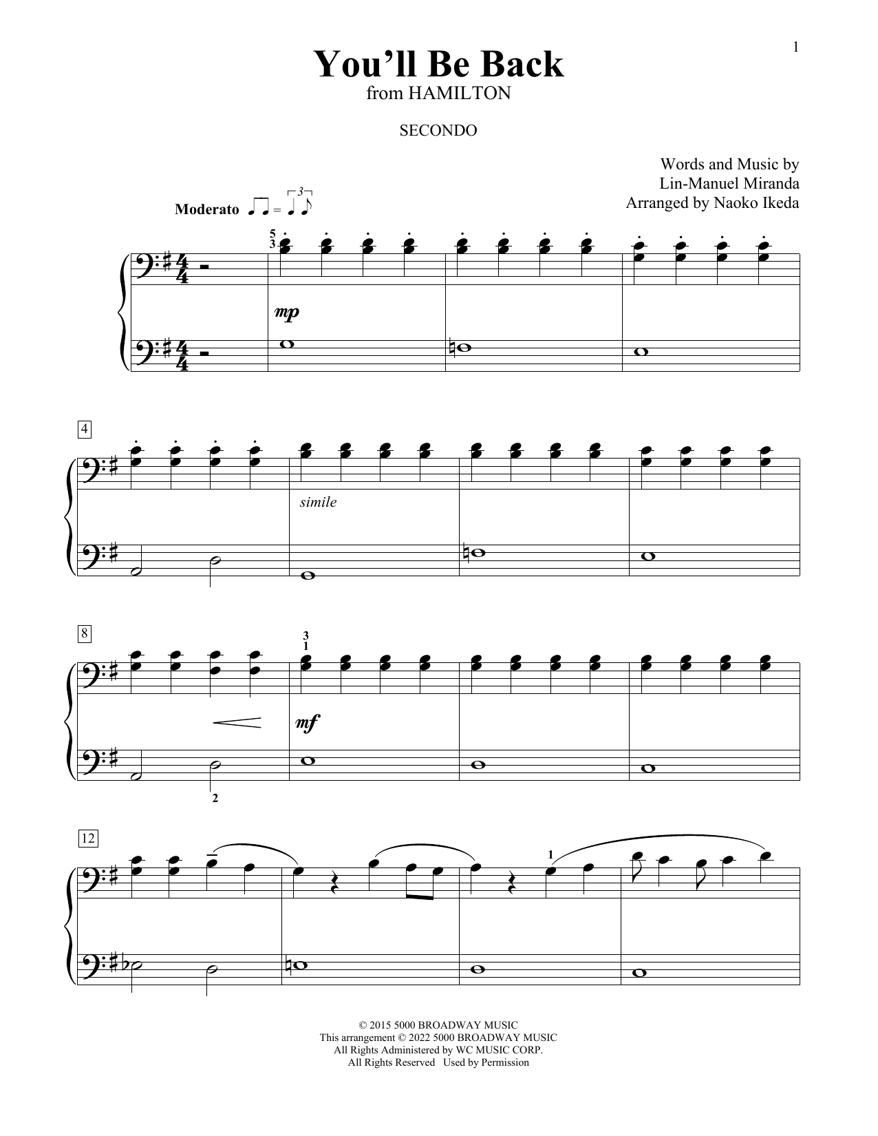 Product picture to: You'll Be Back (from Hamilton) (arr. Naoko Ikeda)