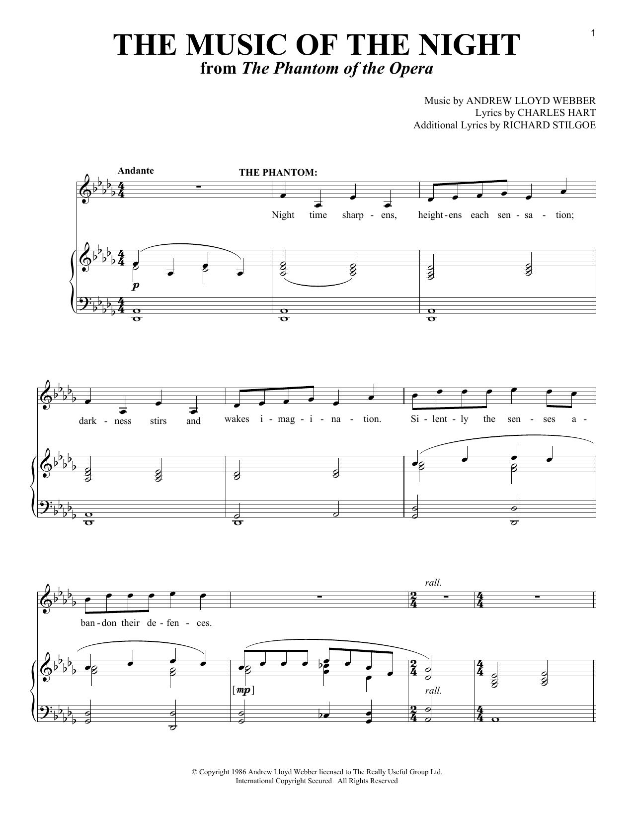 Produktgalerie: Seite 1 von 1 The Music of the Night (from The Phantom of the Opera), Andrew Lloyd Webber, Gesang, Klavier