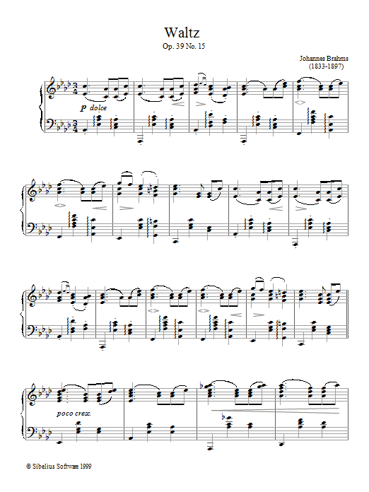 Product gallery: Page 1 of 1 Waltz Op.39, No.15, Johannes Brahms