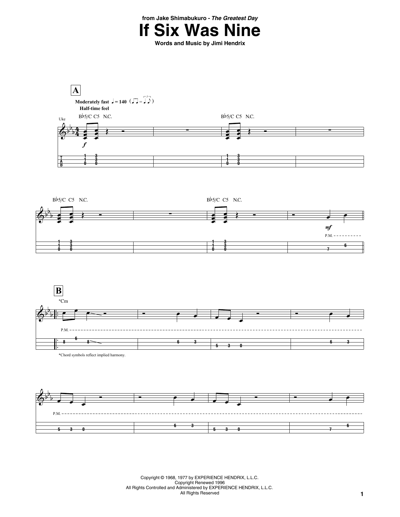 Product gallery: Page 1 of 1 If Six Was Nine (arr. Jake Shimabukuro), Jimi Hendrix
