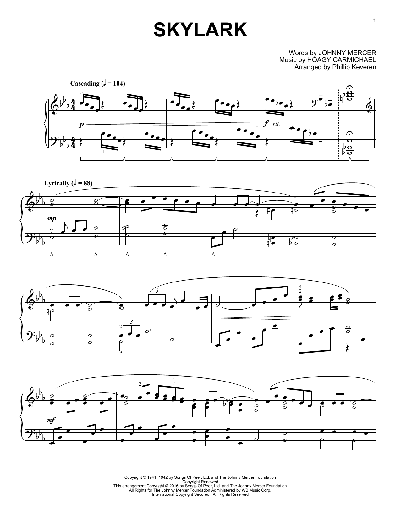 Product gallery: Page 1 of 1 Skylark (arr. Phillip Keveren), Johnny Mercer
