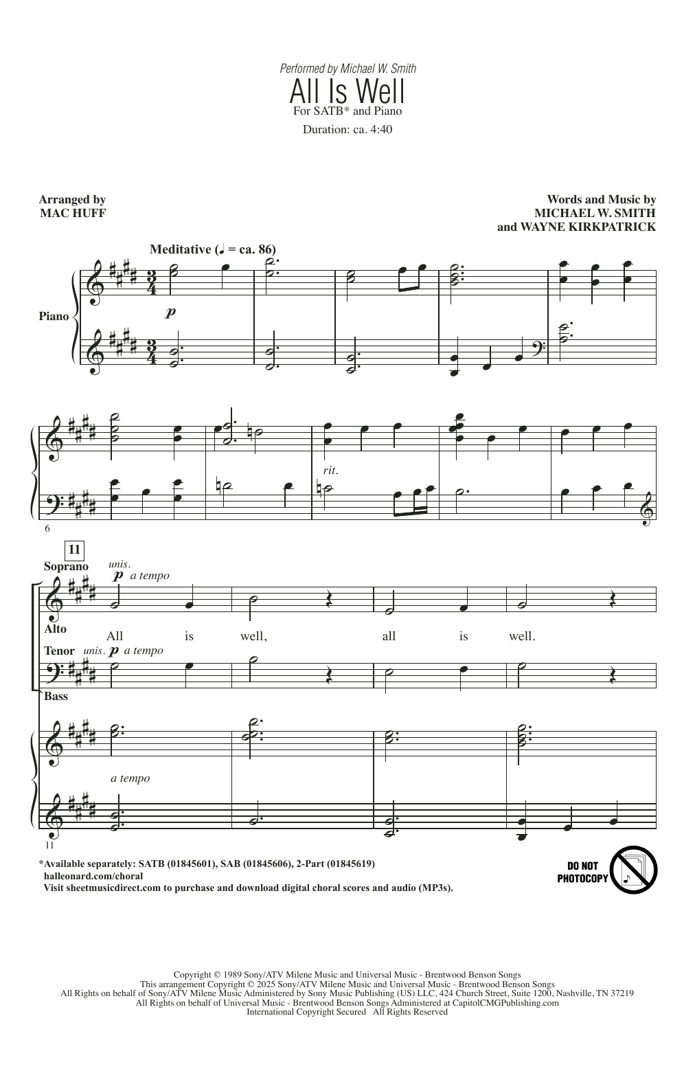 Product picture to: All Is Well (arr. Mac Huff)