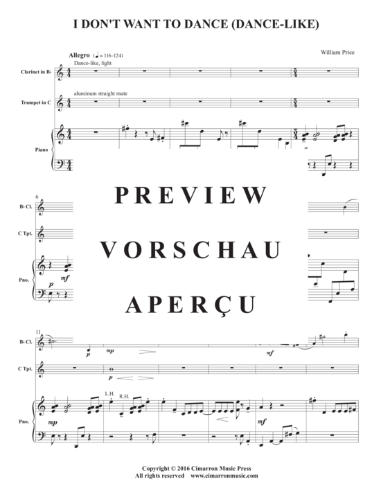 Product gallery: Page 3 of 8 I Don´t Want to Dance (dance-like) , ,  (clarinet in Bb, trumpet in C + piano)